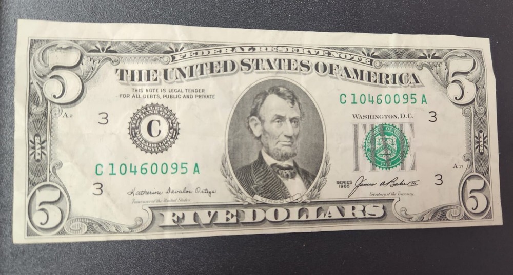 1985 5 dollar bill Miscut ERROR