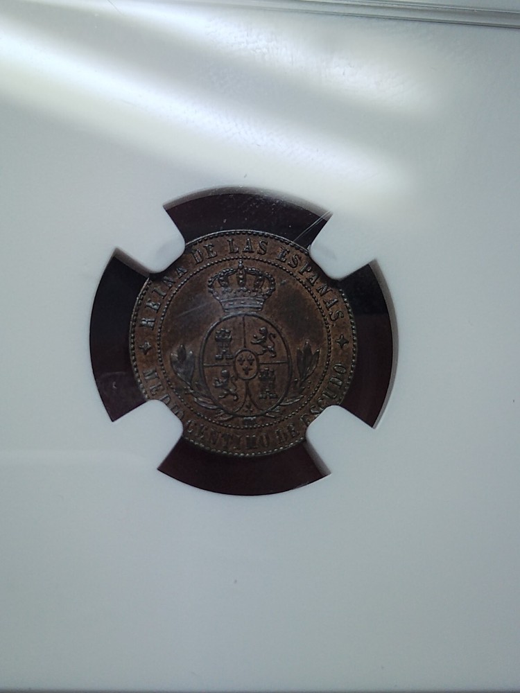 Spain 1867 Jubia OM Half Centesimo NGC MS64 Top Pop