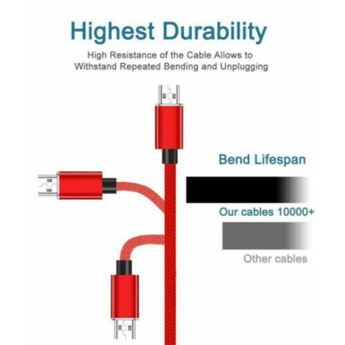 Micro USB Cable Charger Data Sync Braided For Samsung Android HTC LG 3/6/10