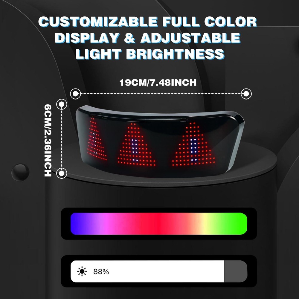 LED Helmet Display Rgb Programmable Warning Light Motorcycle Bike App Screen