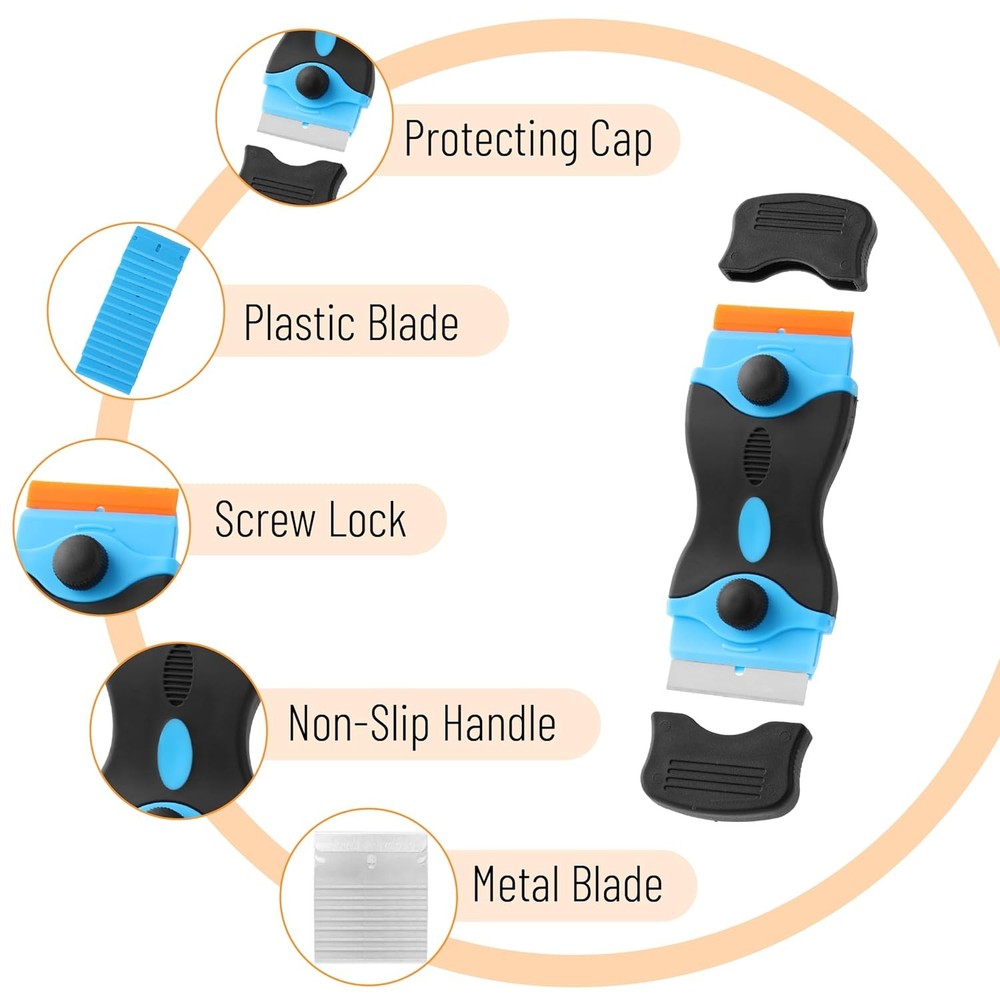 Bates- Razor Blade Scraper Set, 3 Pack, Razor Scraper Set with Extra 50 Plastic