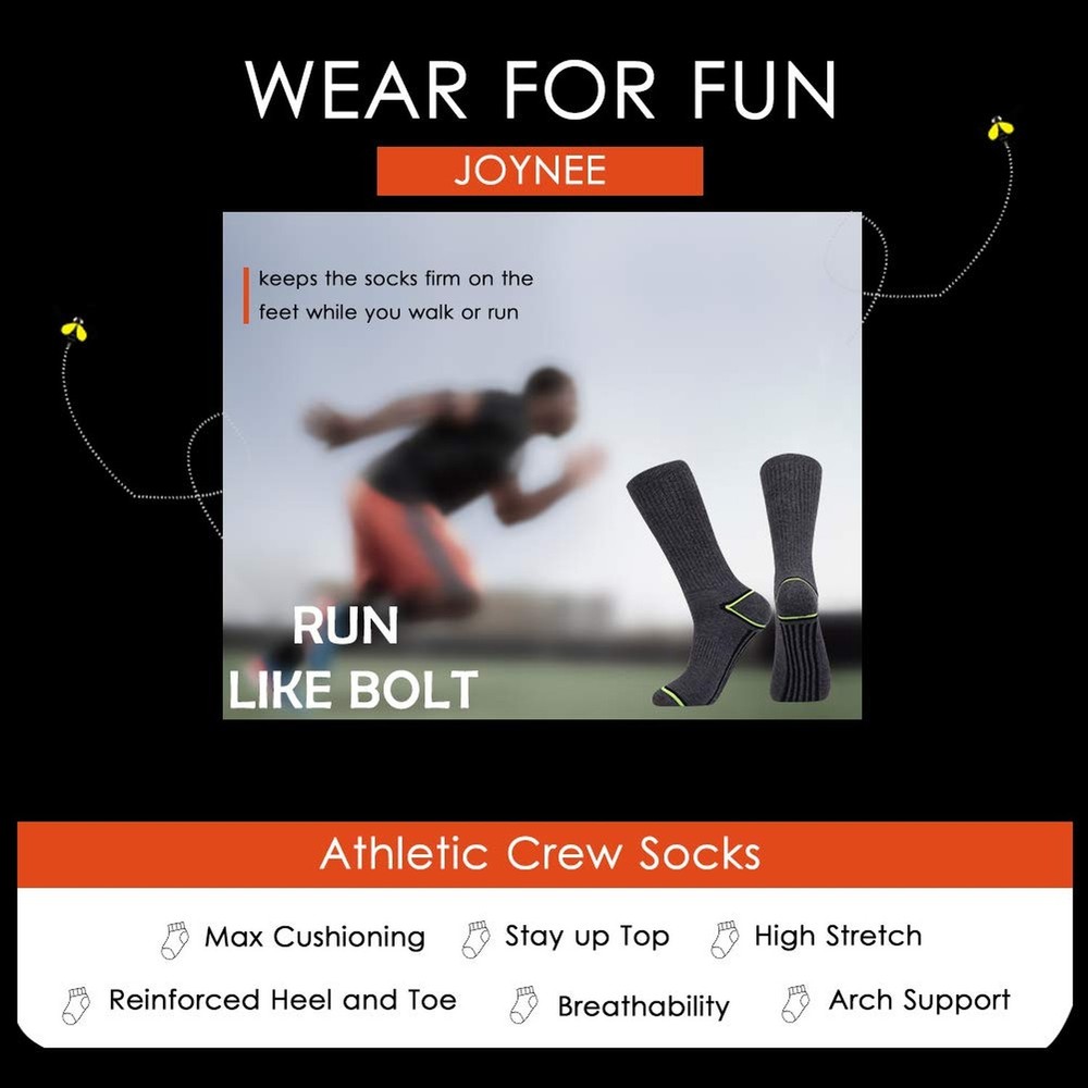 JOYNÉE Mens 6 Pack Athletic Performance Cushion Crew Socks for Running and