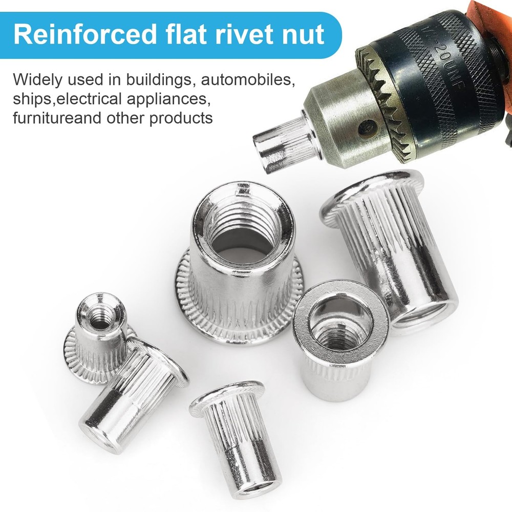 50Pcs M8 Rivet Nuts, 304 Stainless Steel Flat Head Rivnut Threaded Insert Nut...