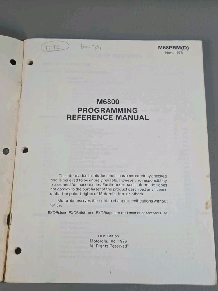 Motorola M6800 Programming Reference Manual M68PRM Vintage 1976