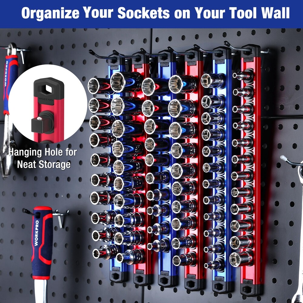 6PC Magnetic Socket Organizer Sets Aluminum Alloy Socket Rail Holder