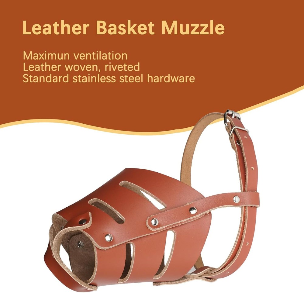 BARKLESS Dog Muzzle, Leather Muzzle for Small Medium Large Dogs, Prevents Biting