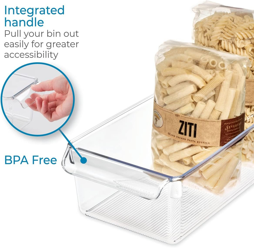 Linus Plastic Fridge and Freezer Storage Organizer Bin with Handle, Clear Con...