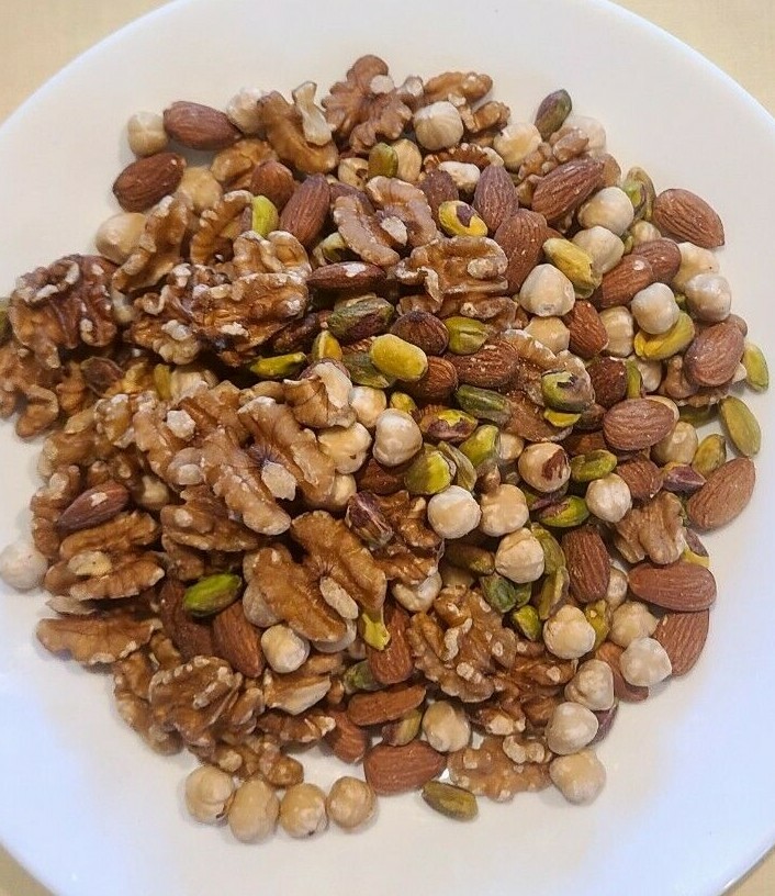 Mixed Nuts! Roasted Almonds, Hazelnuts, Pistachios, Walnuts - 1/4-lb package