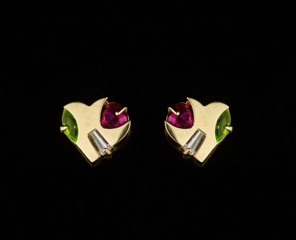 14K Yellow Gold Heart Shape Stud Earrings