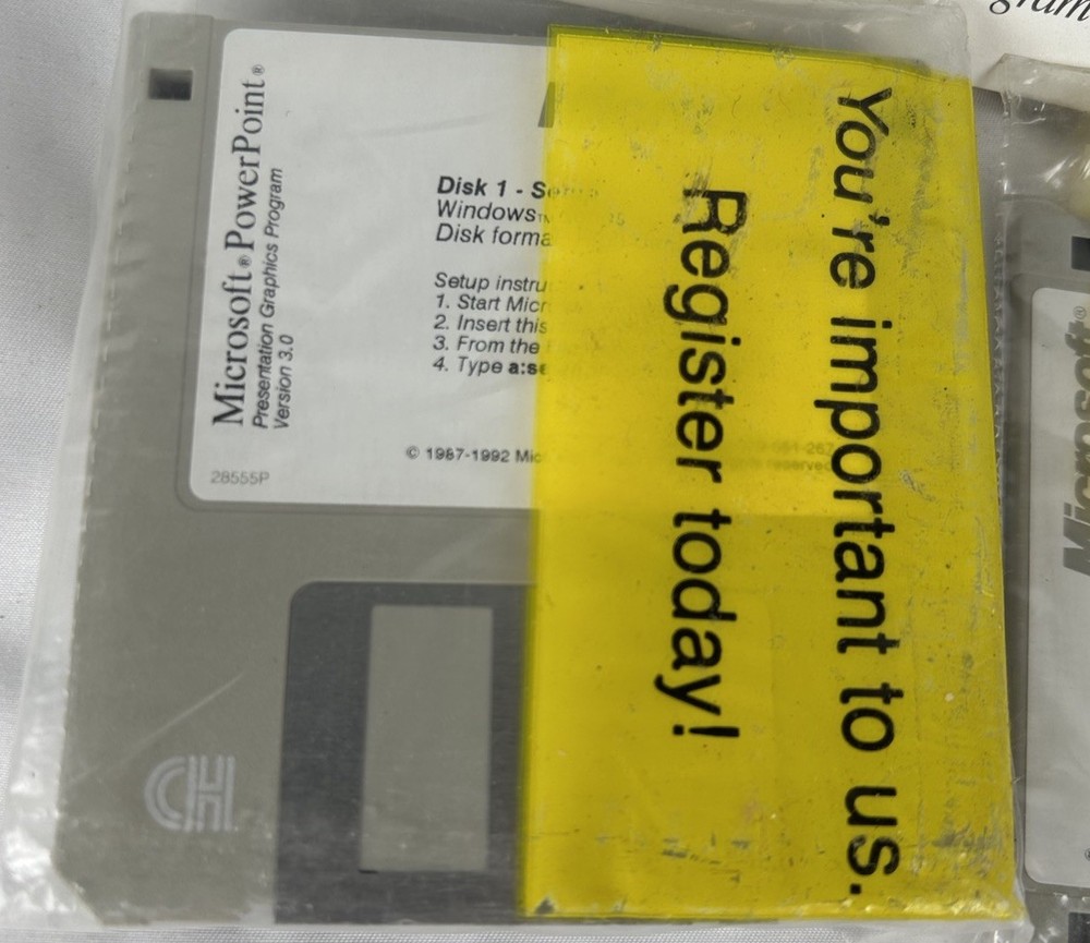 Microsoft Powerpoint Version 3.0 Windows Sealed 3.5" Floppy Disk With Handbook