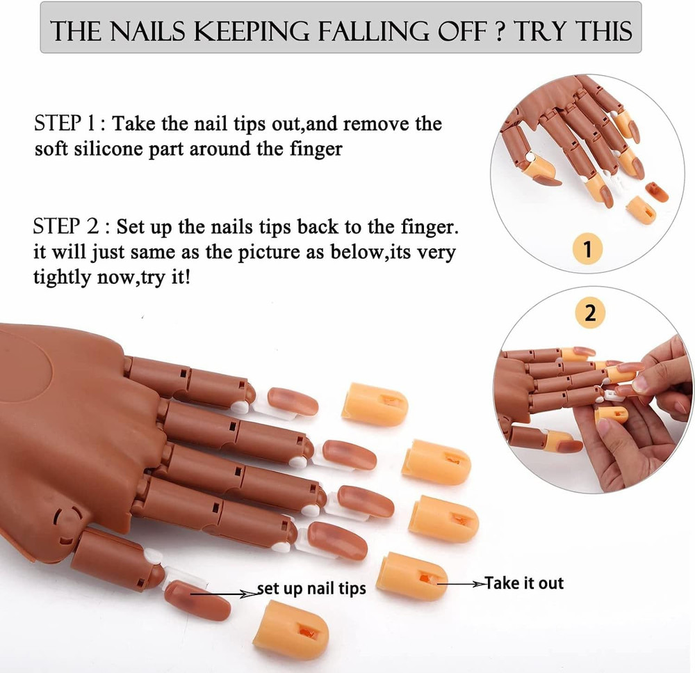 Practice Hand for Acrylic Nails,100 Pcs Nail Tips Flexible Training Hand Profess