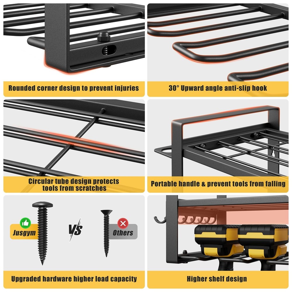 Power Tool Organizer Wall Mount, 4-Tier Tool Storage Rack with 8 Drill Holder...