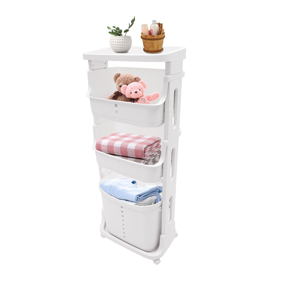4-Tier Rolling Laundry Storage Cart with Removable Basket & Wheels
