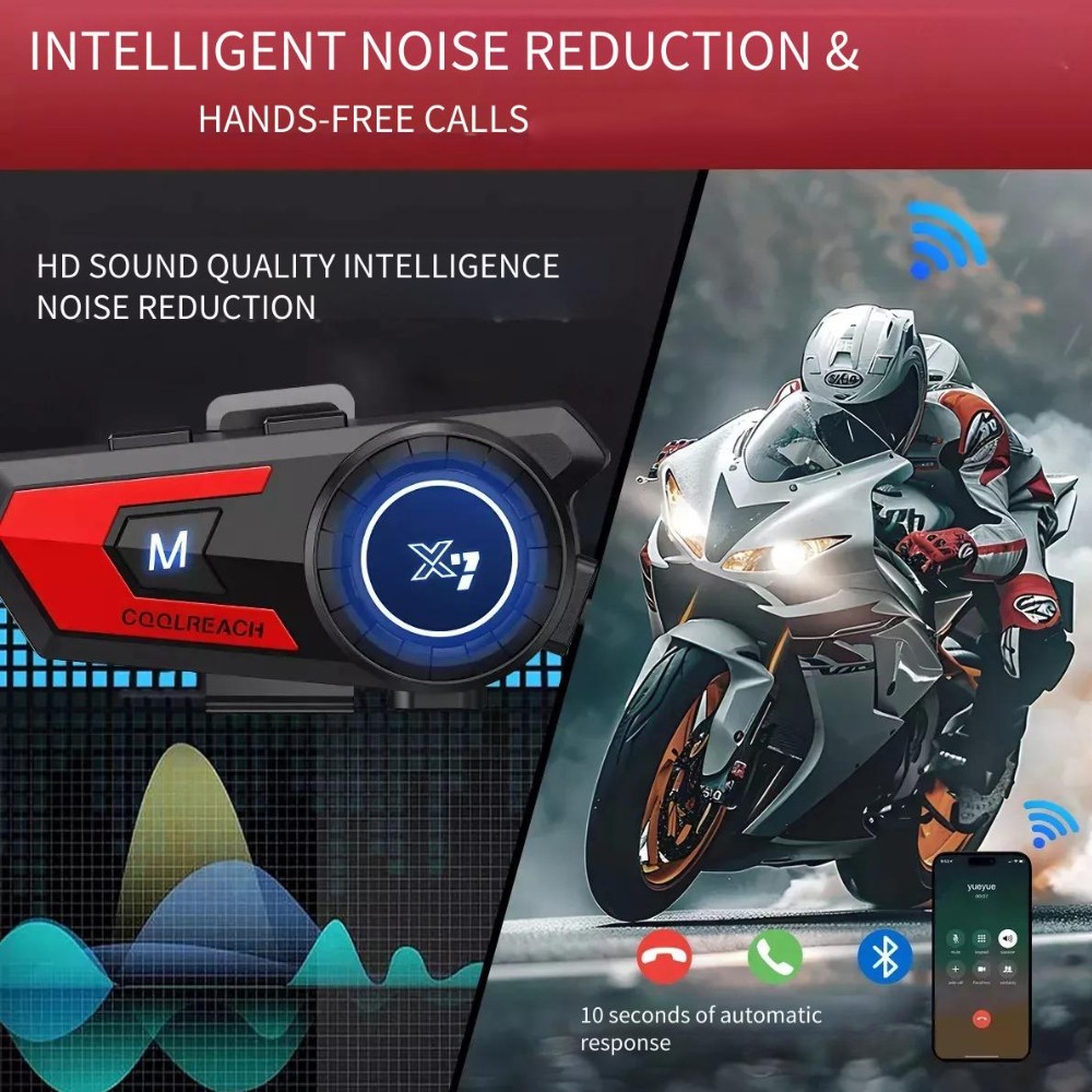 Motorcycle Headset Bluetooth Intercom soft Microphone X7 Red