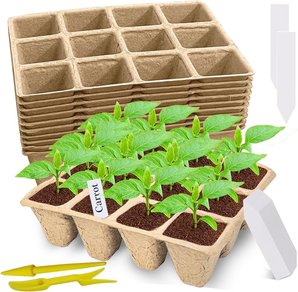 Seed Starter Kit: 120 Cells, 10 Biodegradable Peat Pots, 100 Labels