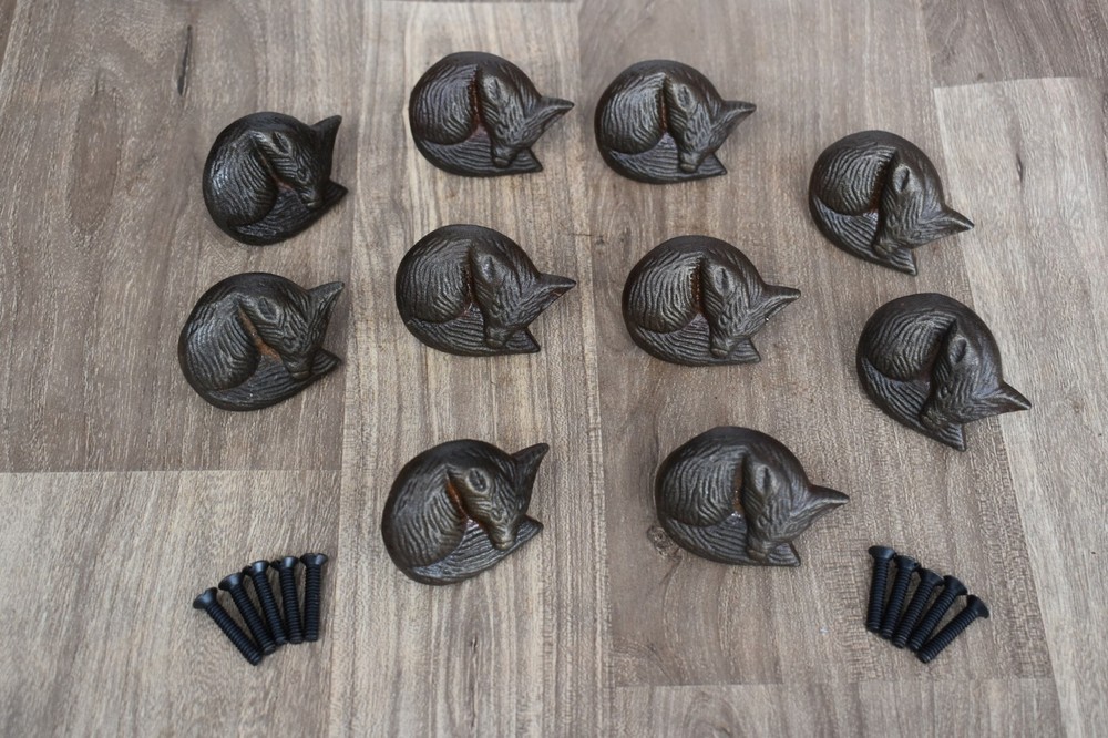 Iron door knobs cast cabinet Fox drawer handles pull rustic hardwar 10 pcs