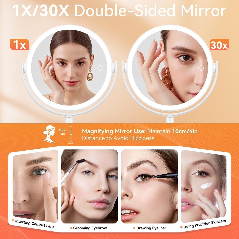 Makeup Mirror with Lights, Double Sided 30X/1X Magnifying Mirror with Light