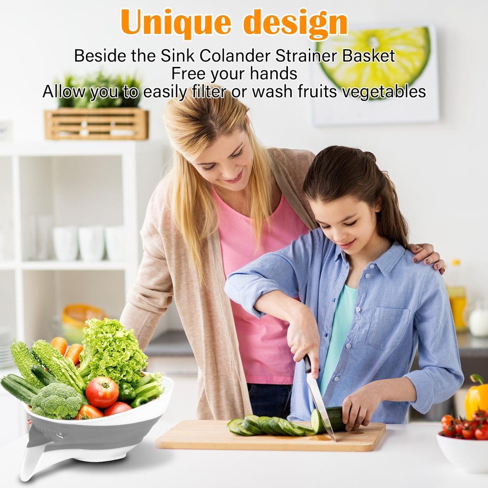 Collapsible Colander - Small Strainer Basket, Side-Drain Design, Dishwasher S...