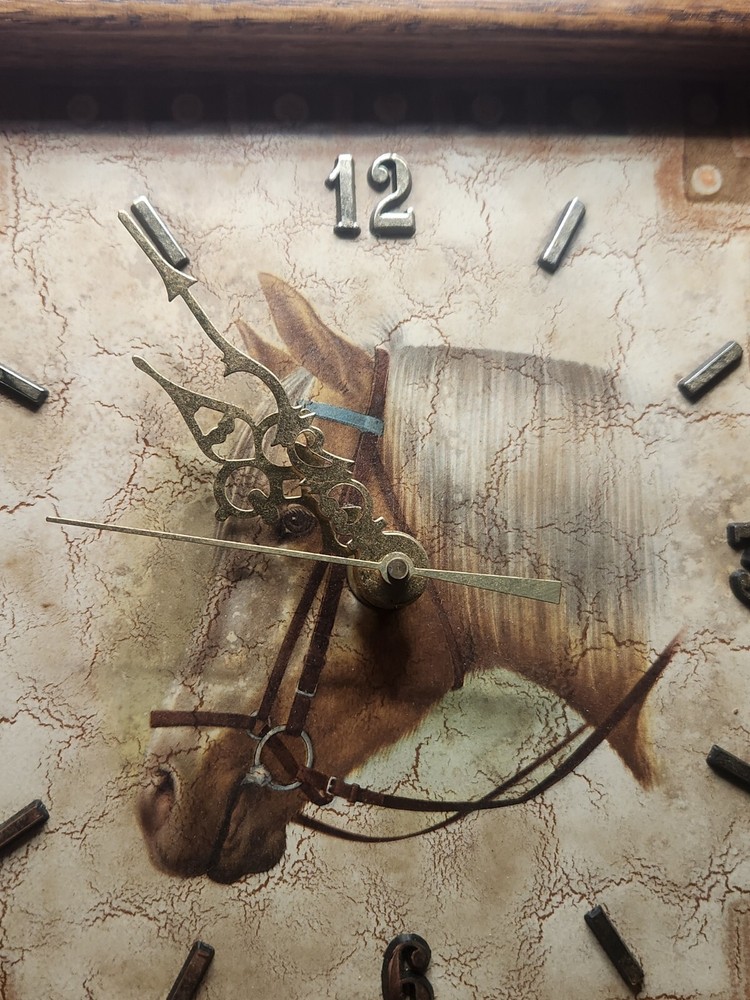 Horse Wood Framed Tile Wall Clock Working