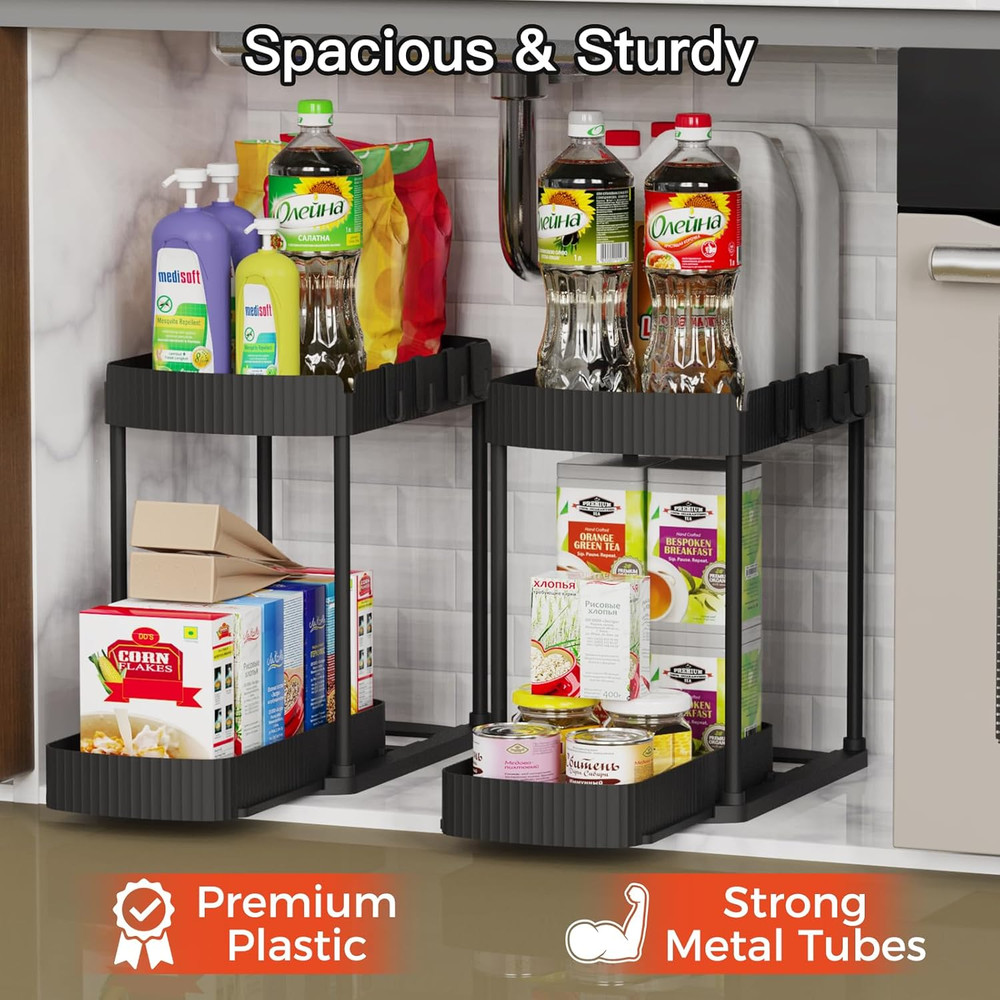 2 Pack Multi-Purpose Pull-Out Storage Organizers, under Sink Organizers and S...