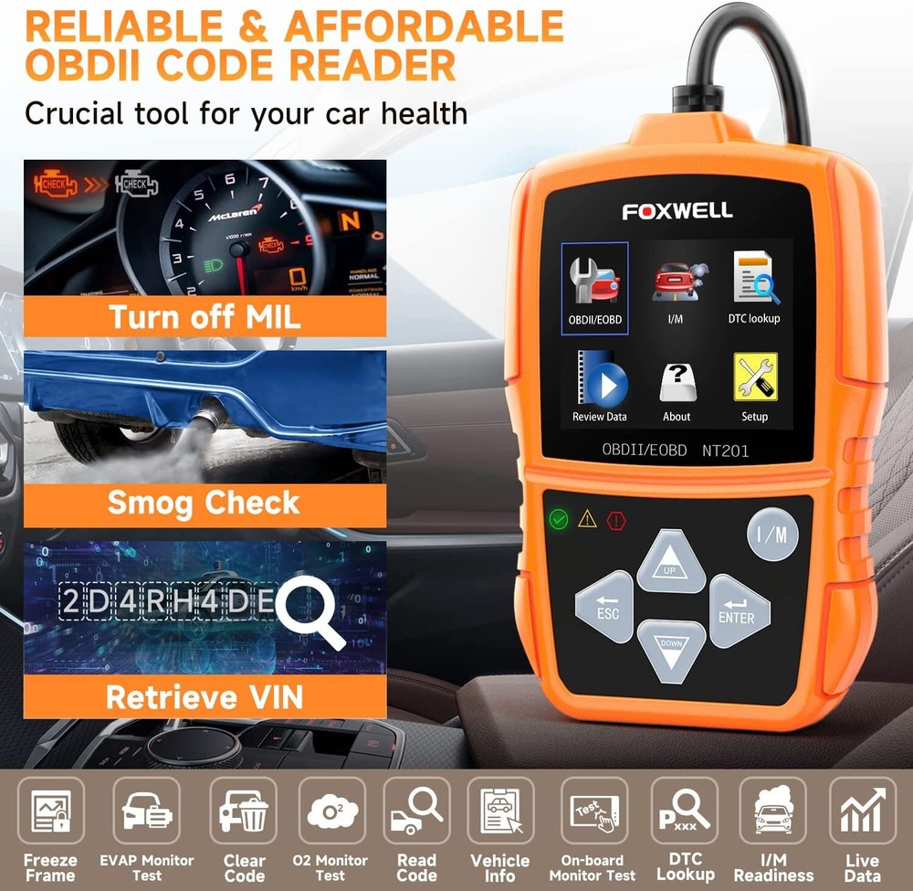 FOXWELL NT201 OBD2 Scanner Check Engine Light Car Code Reader OBDII Diagnostic