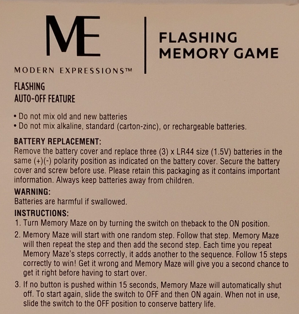 Modern Expression ME Flashing Memory Game Age 6+