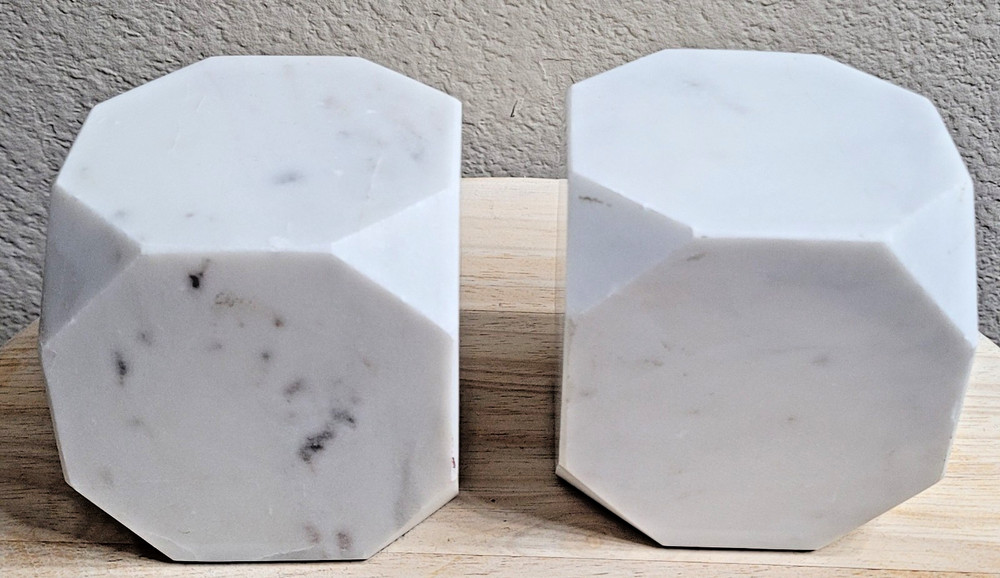 White Marble Bookends - Geometric Solid Stone Minimalist Modern Organic