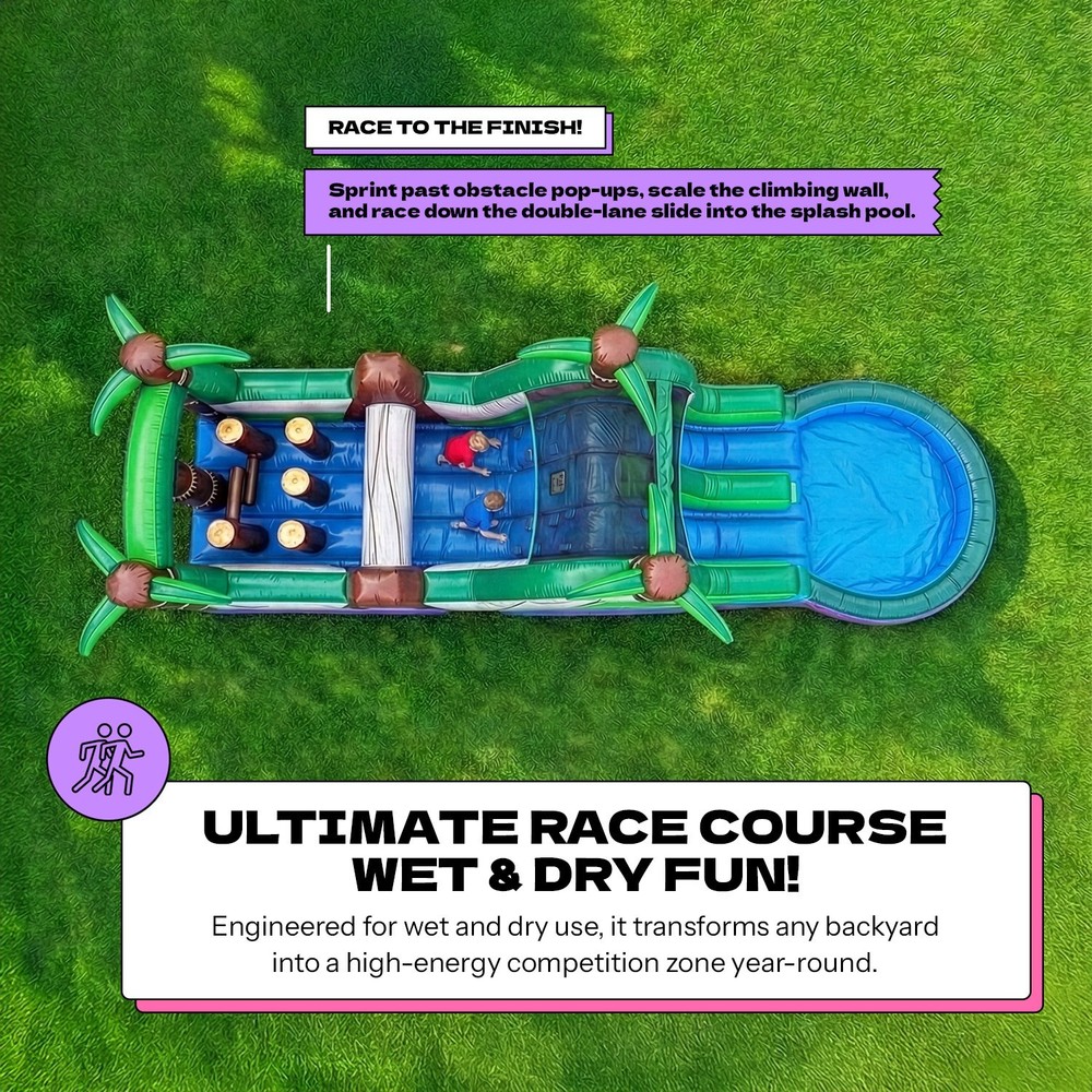 POP JUMP Tropical 28' Obstacle Course with Slide
