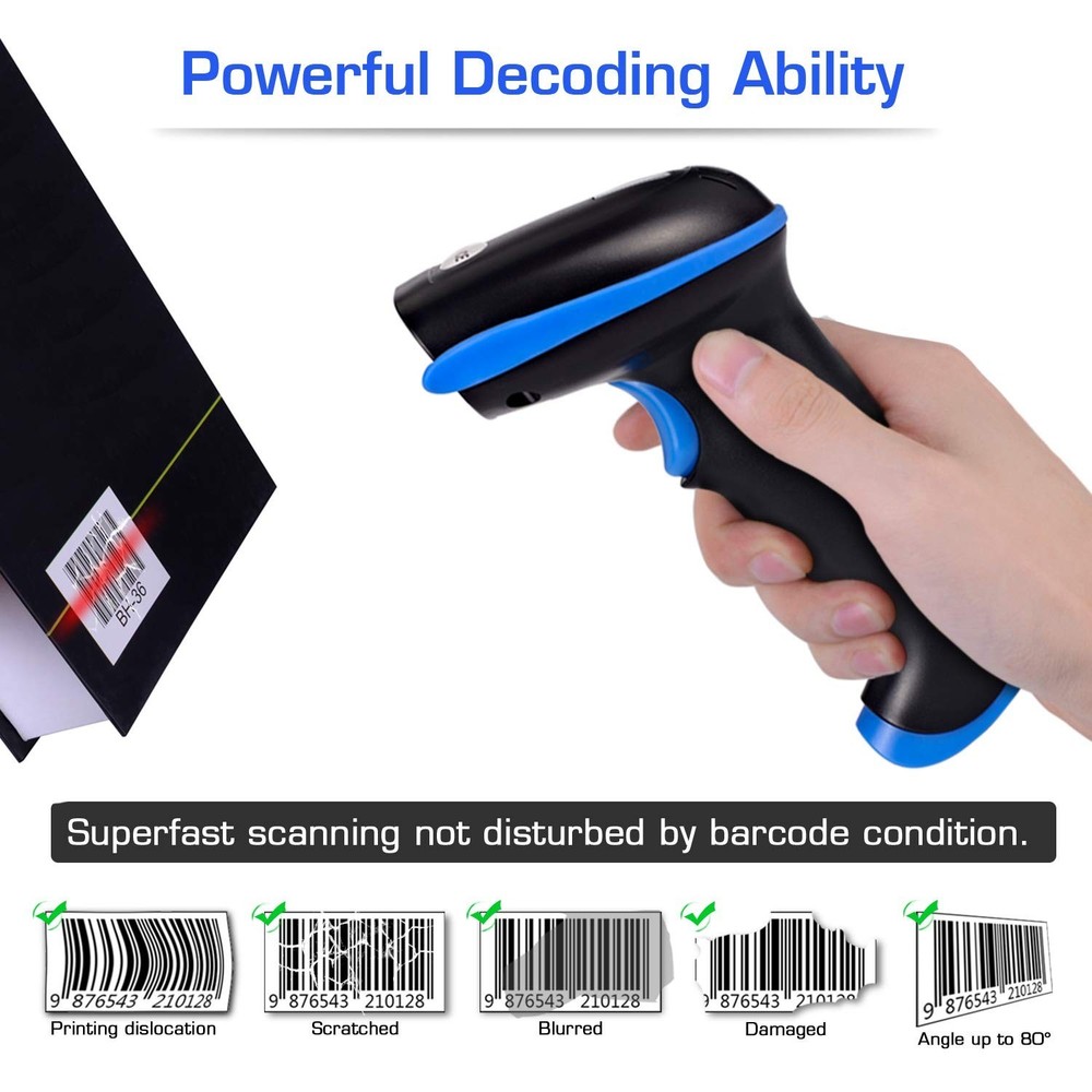 WoneNice 2.4G Wireless Barcode Scanner – 1D Handheld Cordless Barcode Read