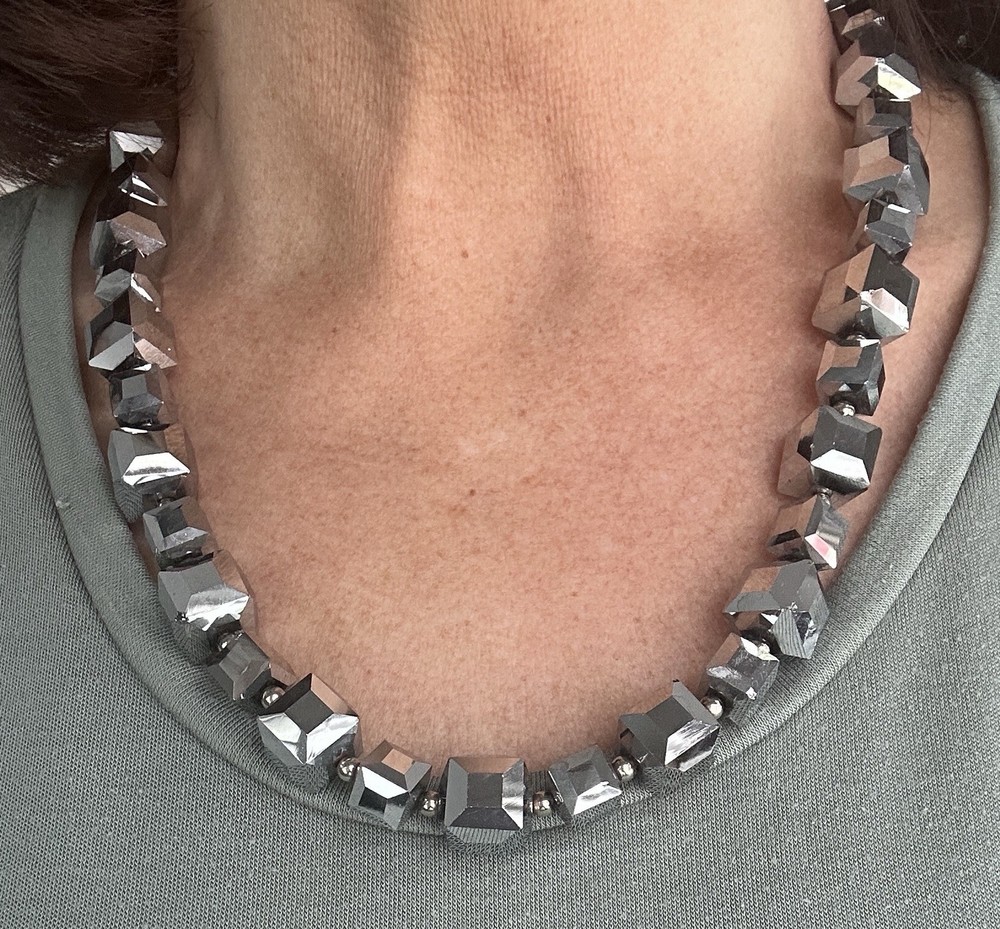 Sparkly Silver Coloured Cube Necklace