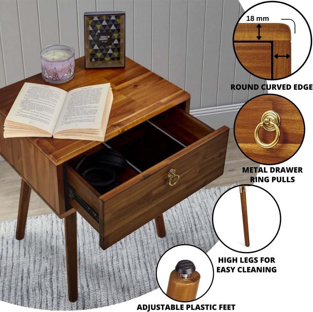Caden Solid Wood Nightstand/Side Table/End Table Fully Assembled W/ 1-Drawer Mid