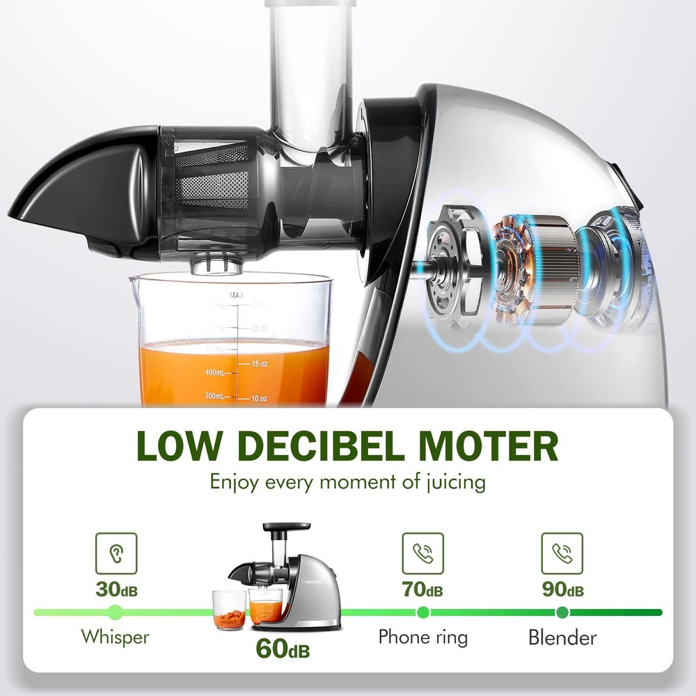 Cold Press Masticating Juicer Machine - 90% Yield Reverse System, Quiet Motor fo