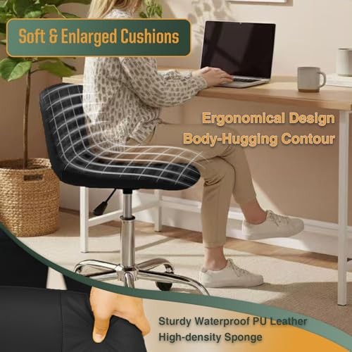 Rolling Stool Chair with Wheels, Height Adjustable stool with Back Black
