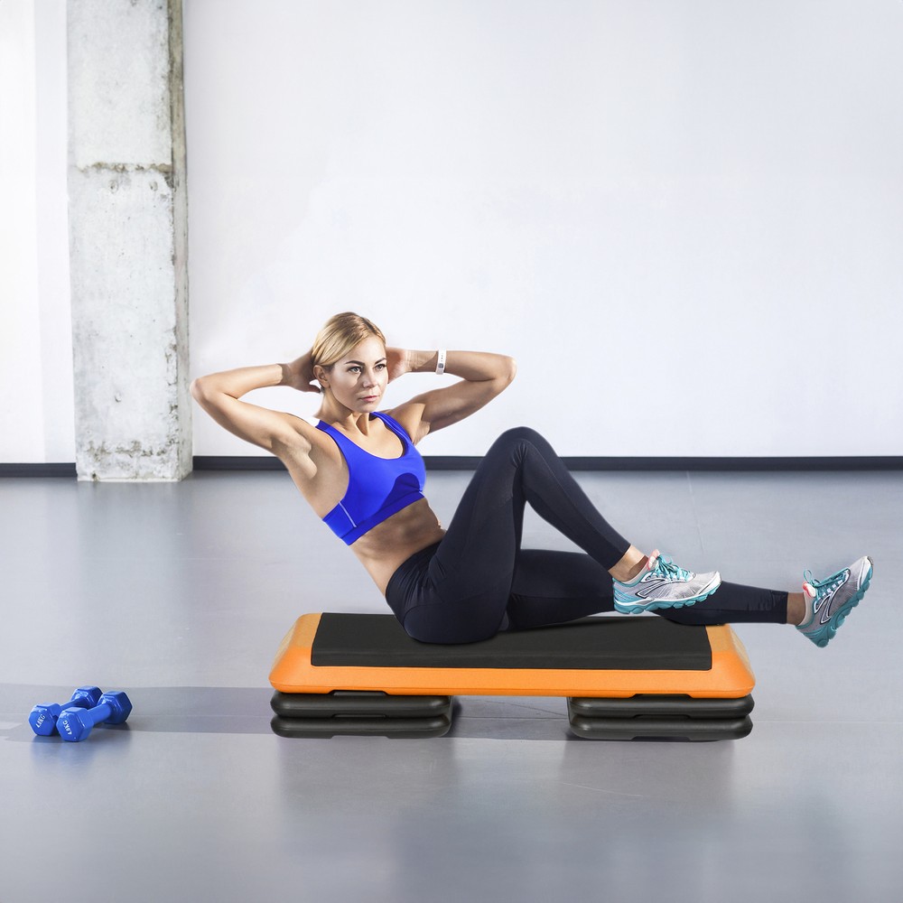 Adjustable Aerobic Step Workout Stepper with 4 Riser Fitness&Exercise Platform