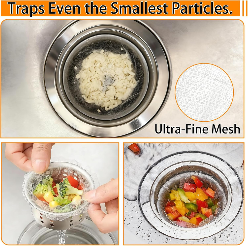 400PCS Sink Strainer Mesh Bags Elastic Drain Filter Catcher