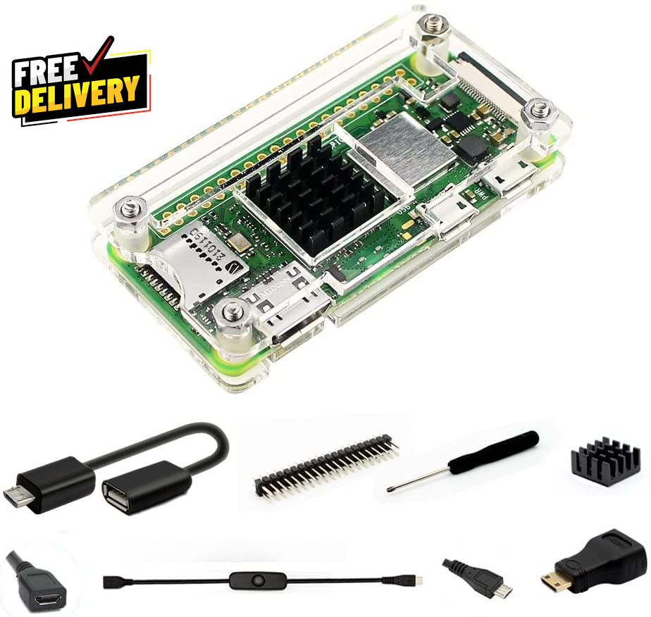 Raspberry Pi Zero Case Case for Raspberry Pi Zero 2 W with Heatsink HDMI Adapter