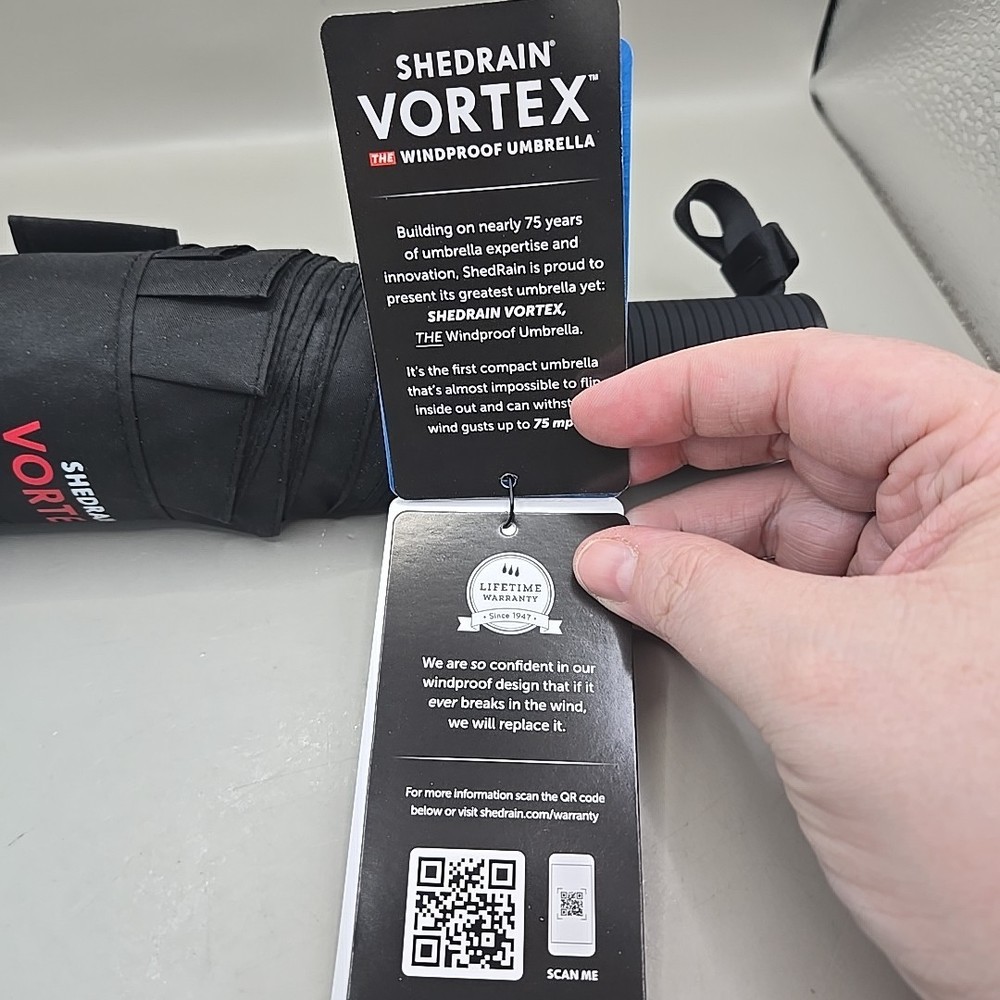 NEW ShedRain Vortex Windproof Compact Umbrella 75 MPH Proof Black AutoOpen/Close