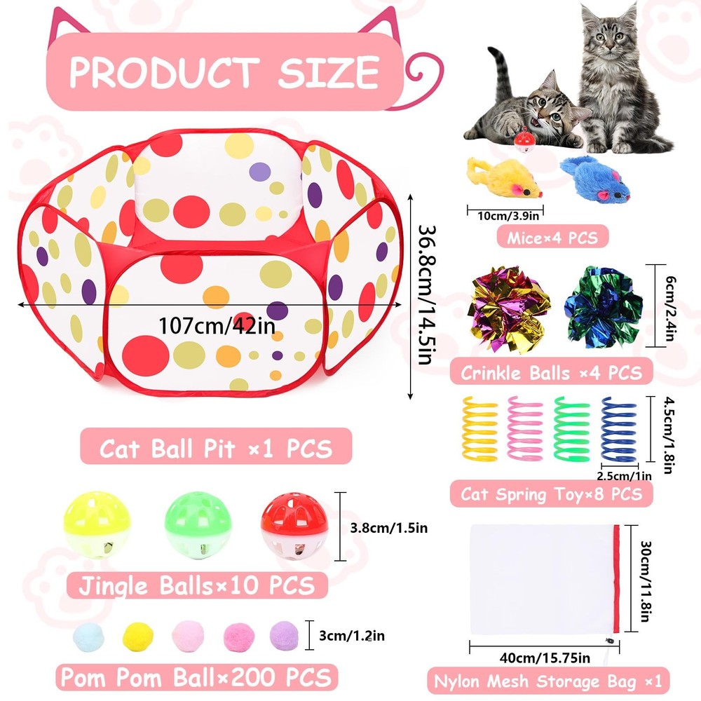 Cat Ball Pit for Cats, Include 226 Pcs Interactive Toy Indoor Red