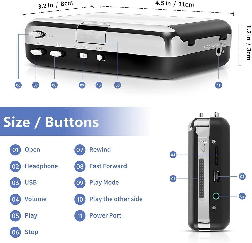 Portable USB Cassette to MP3 Converter No Software Needed Plug & Play for PC
