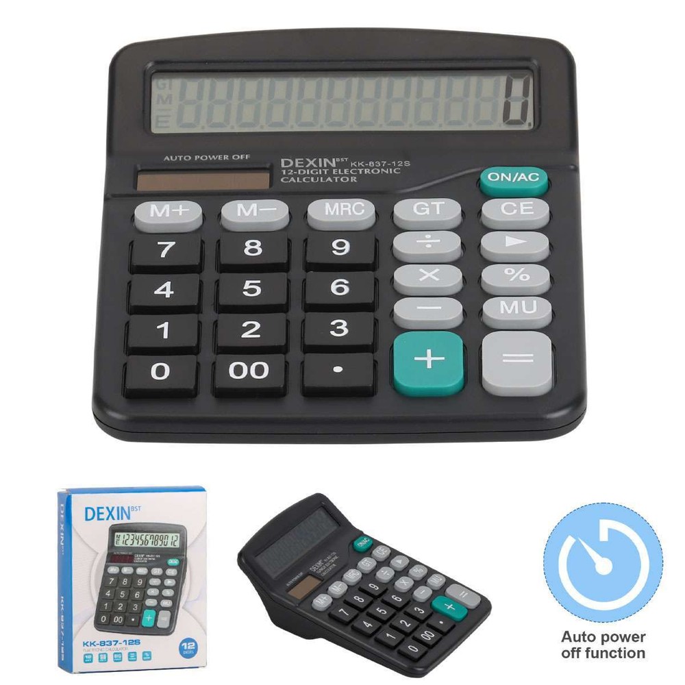 12-Digit Desktop Calculator Solar Battery Big Button Dual Power Large Display