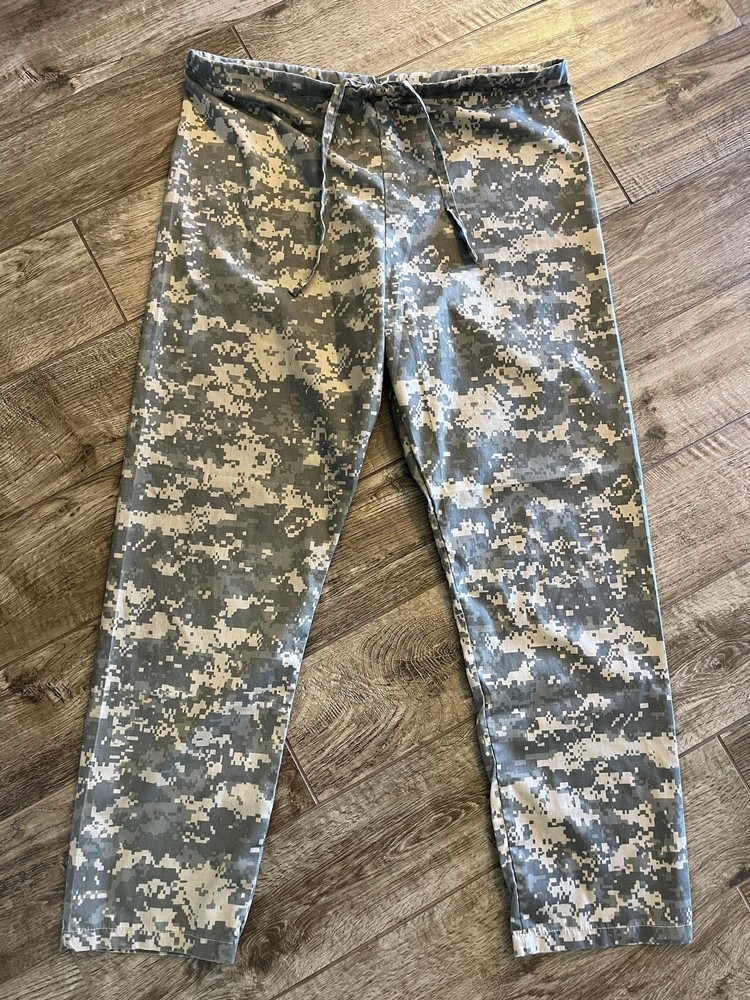 ACU Digital Camo Scrub Pants Medium 65% Poly 35% Cotton Drawstring Back Pocket