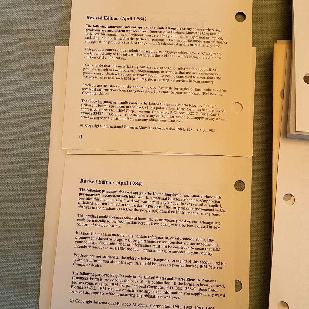 IBM PC Hardware Reference Library Technical Reference Options Adapters Vol 1 & 2