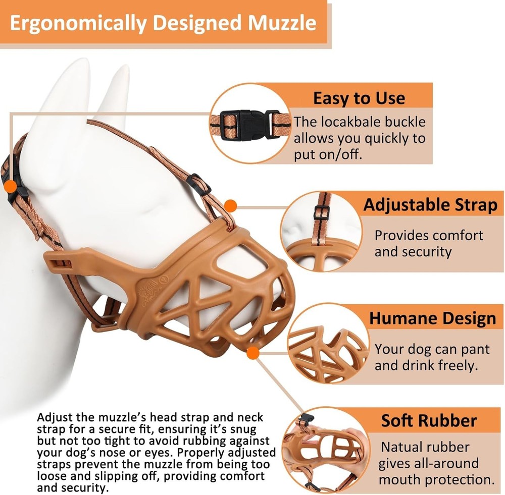 Brown Rubber Dog Muzzle for Training, Grooming