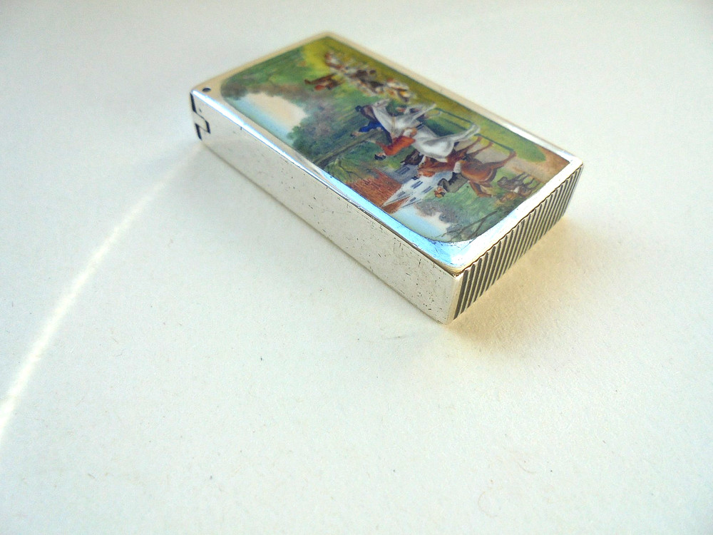 Silver & Enamel Vesta Case Fox Hunting Scene 1899