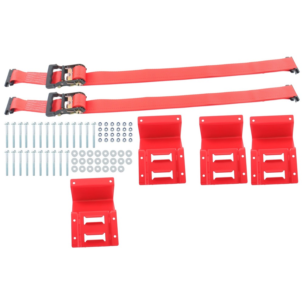 LABLT Secure Cargo E Track Wheel Chock System 8' Red Ratchet Tie Down Straps