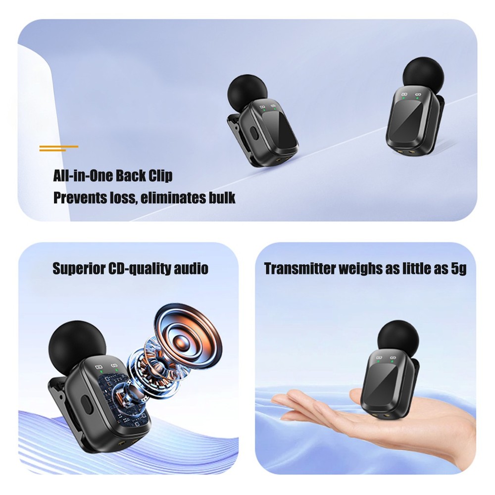 Wireless Microphone Mini Mic for iPhone/Android Phone, LED Display Lavalier Mic