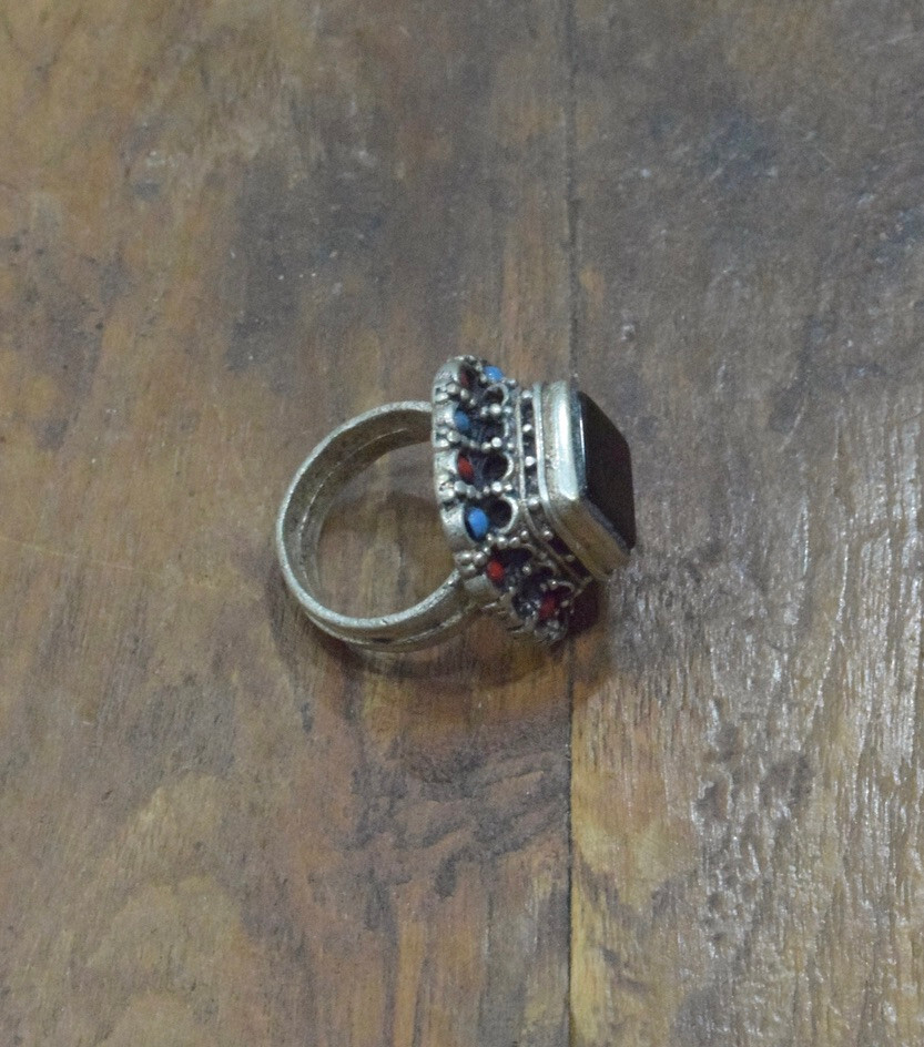 Middle Eastern Silver Kuchi Black Onyx Ring Size 7