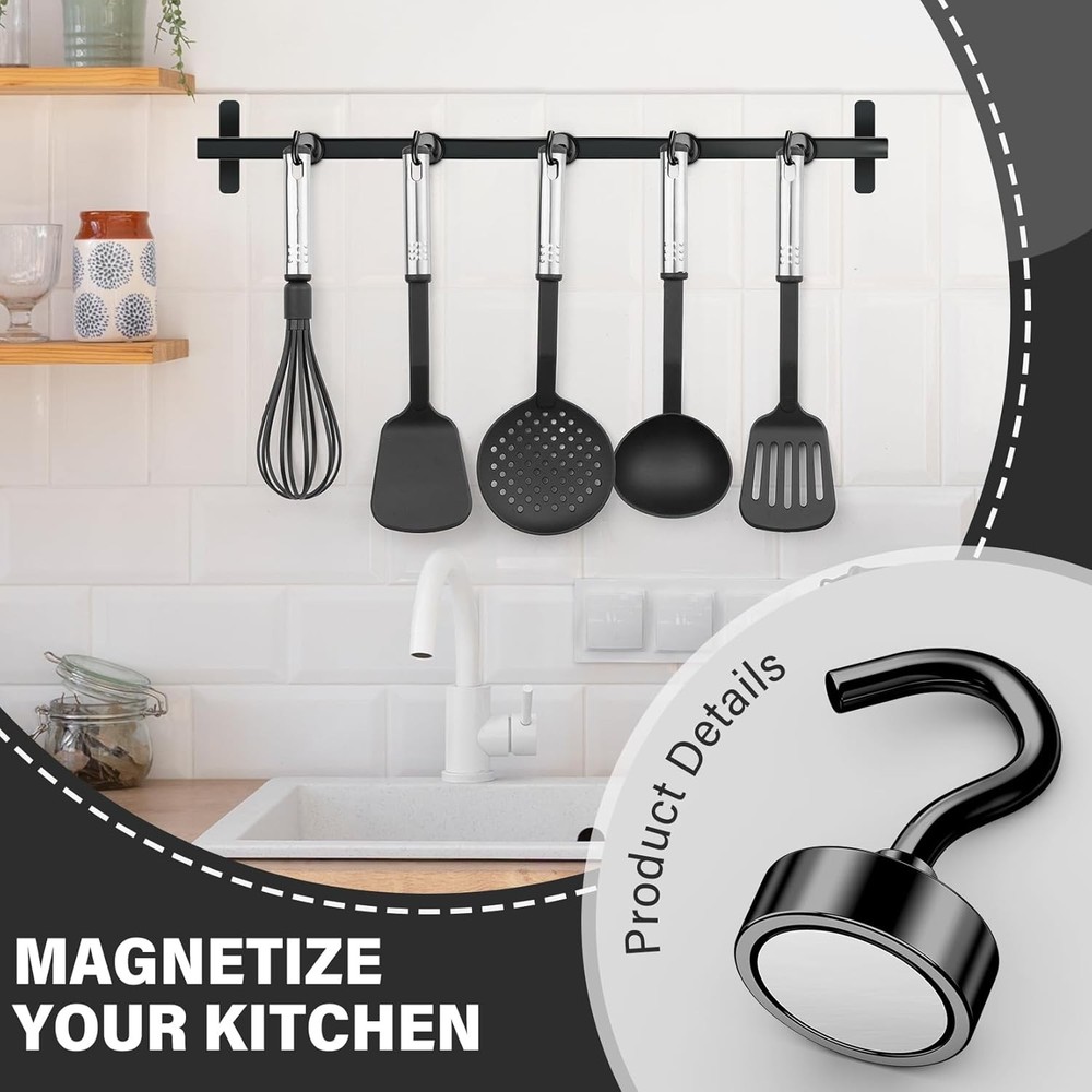 8 Pack Neodymium Magnetic Hooks for Classroom, Office, Kitchen, 30 LB Pull