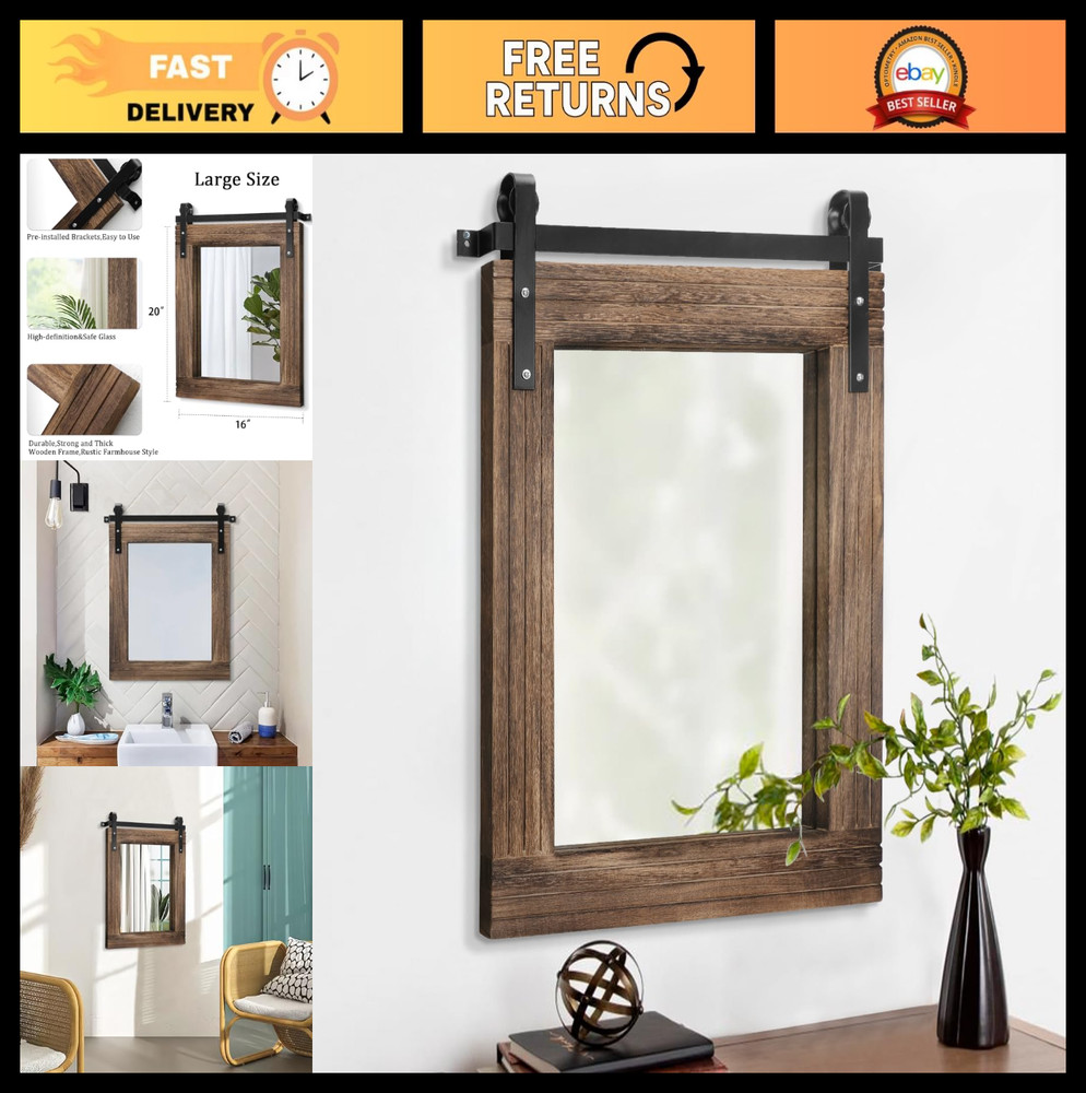 Rustic Rectangle Wood Frame Wall Mirror - Large Decorative Mirror for Bedroom, L