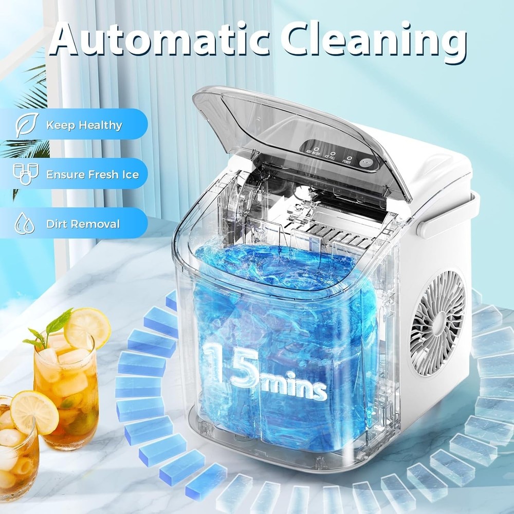 Efficient Portable Ice Machine - 1L Capacity, Automatic Cleanup, Energy-Saving